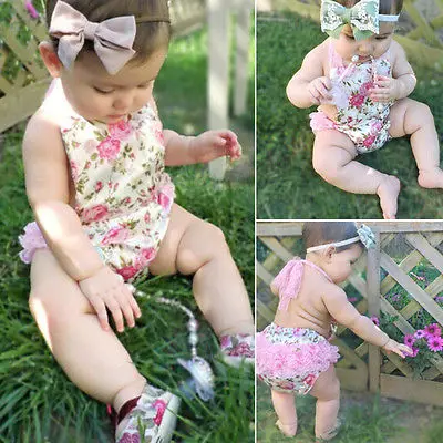 Милый розовый комбинезон с цветочным рисунком для малышей Модный в полоску