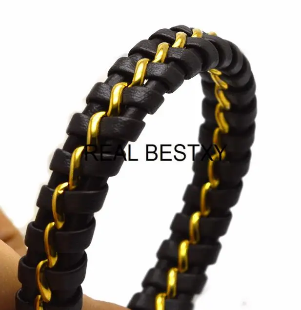 brown leather gold Настоящий BESTXY, 20 см/шт., черный плоский кожаный шнур, нить для браслетов, аксессуары для изготовления ювелирных изделий, подходит для застежки 12 мм* 6 мм - Цвет: brown leather gold