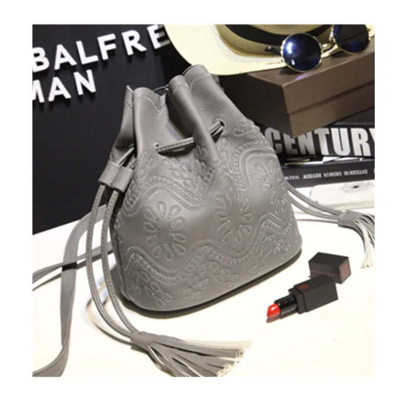 Новый ведро мешок плеча Корейский вышитые одного склонны drawstring