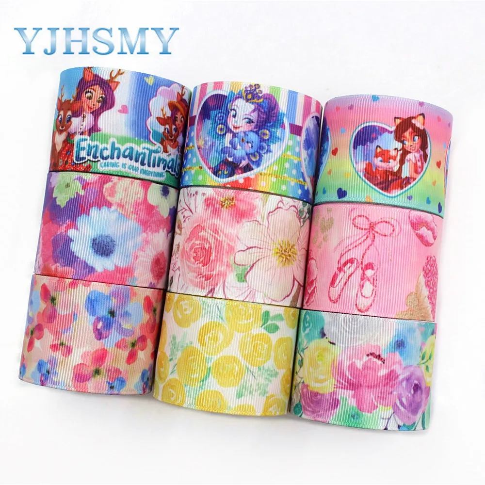 YJHSMY I-19411-936 10 ярдов 38 мм мультфильм цветок термопечать grosgrain ленты Бант колпачок DIY