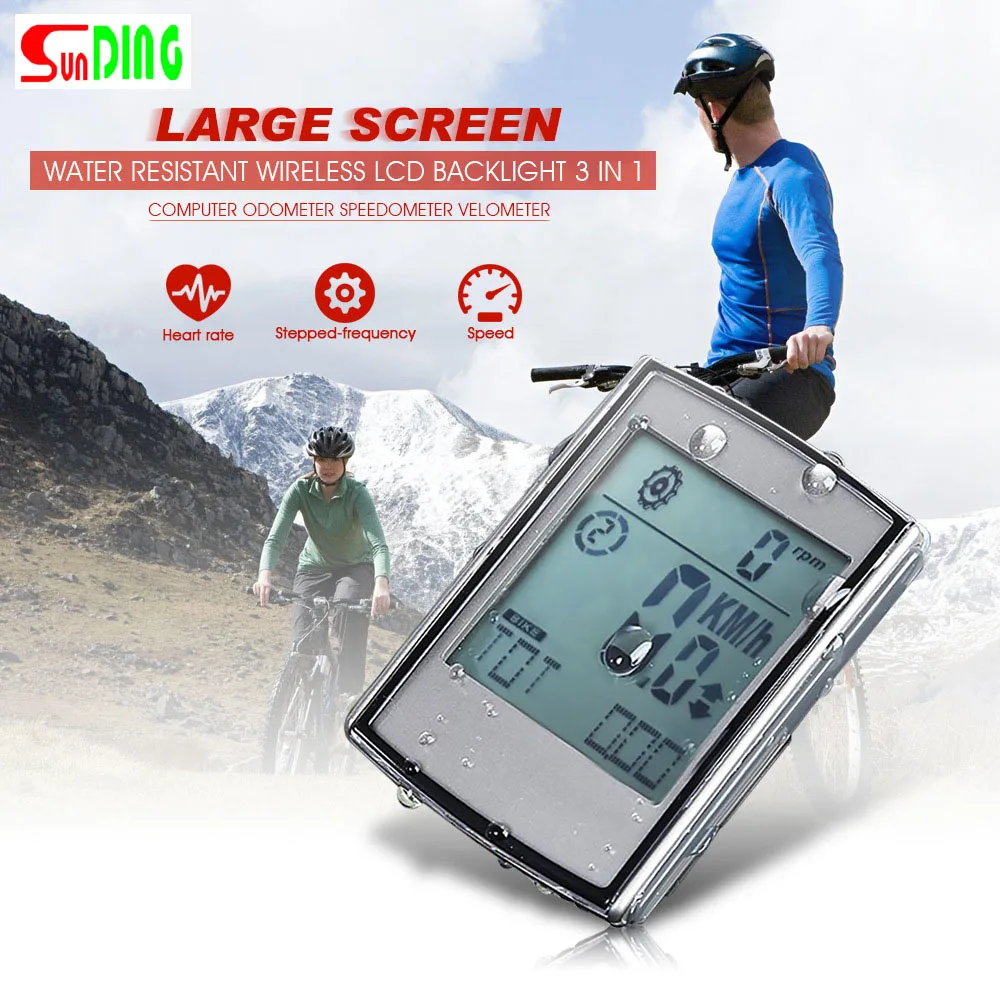 

Large Screen Waterproof Wireless Bicycle Speedometer with Speed Cadence Sensor Heart Rate Chest Strap Bike Stopwatch Computer