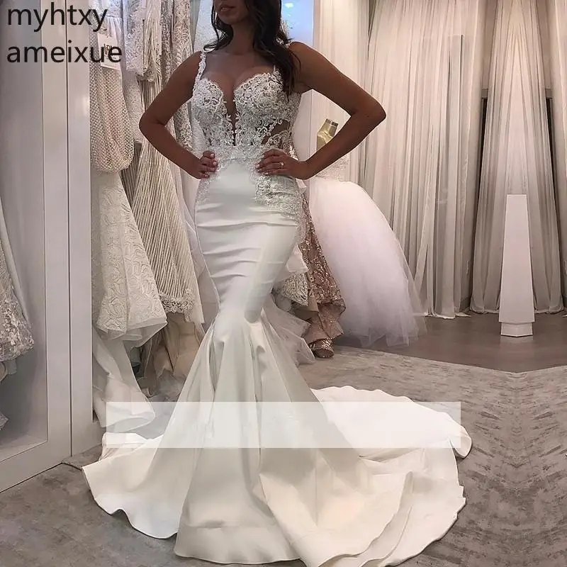 

Женское атласное платье-русалка, белое вечернее платье до пола без рукавов со шлейфом-сердечком и молнией, 2021