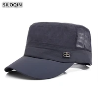siloqin summer breathable flat top hat mens mesh ventilation military hats adjustable size simple fashion brands male cap adult