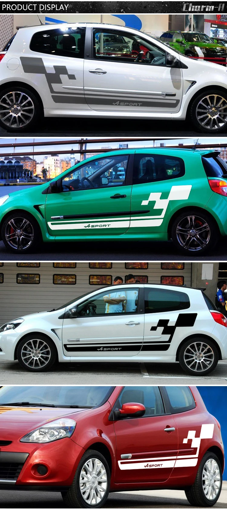 2 шт. сбоку юбка графика гонки полосы Виниловая наклейка для Renault Scenic Лагуна Clio Twingo Megane Duster Fluence Спорт наклейки