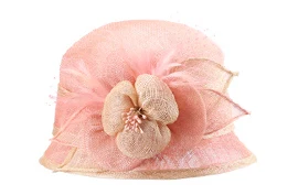 Lady Fashion Hat Women Elgant England Fedoras Linen Cap Ladies Spring Organza Sinamay Bucket Flower Fedora B-8146 | Аксессуары для