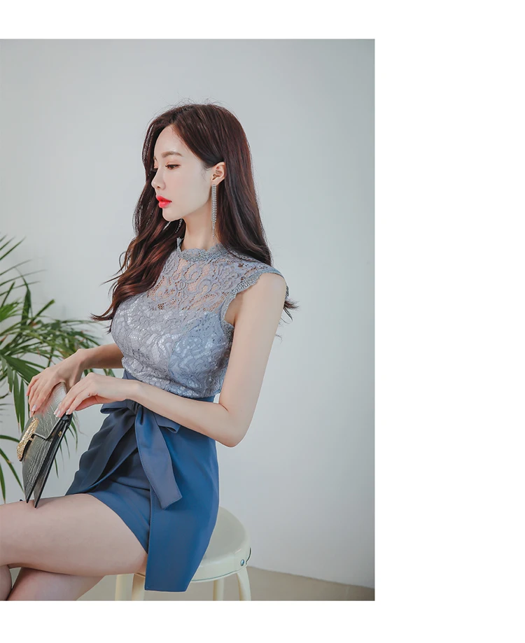 Новые модные женские туфли Vestidos OL Chic без рукавов кружевной топ и юбка карандаш комплект из двух предметов элегантная офисная одежда юб