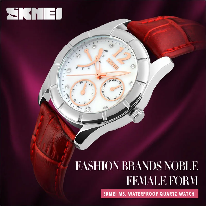 SKMEI Роскошные модные женские туфли часы кожа кварцевые наручные Reloj Mujer Montre Femme 50 м