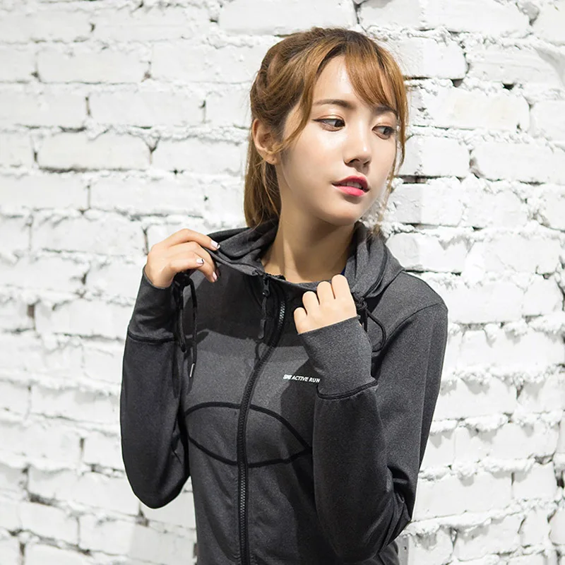 Спортивная куртка для женщин Новая Осенняя бега йоги толстовка с длинными