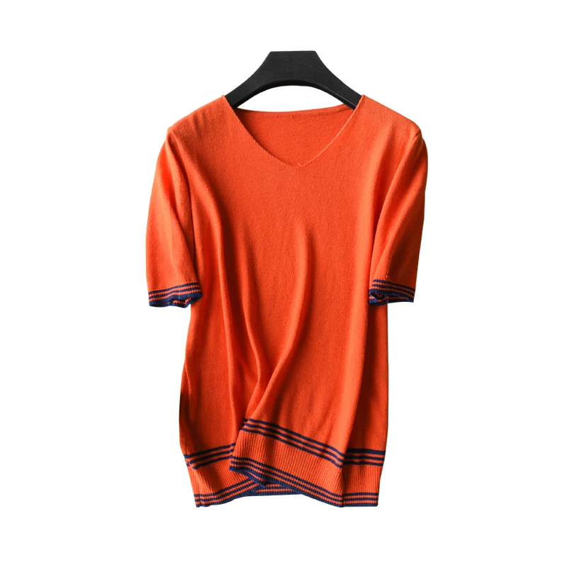 Женские трикотажные пуловеры из смеси кашемира с V-образным вырезом и коротким