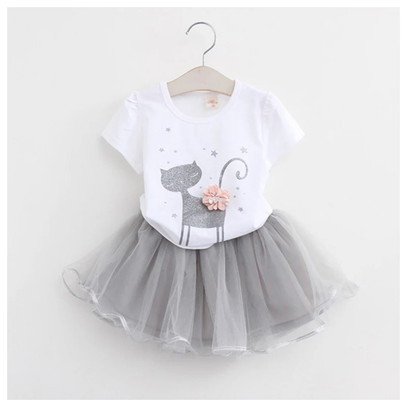 Комплект одежды милый свитшот с мультяшным принтом футболка + юбка из газовой