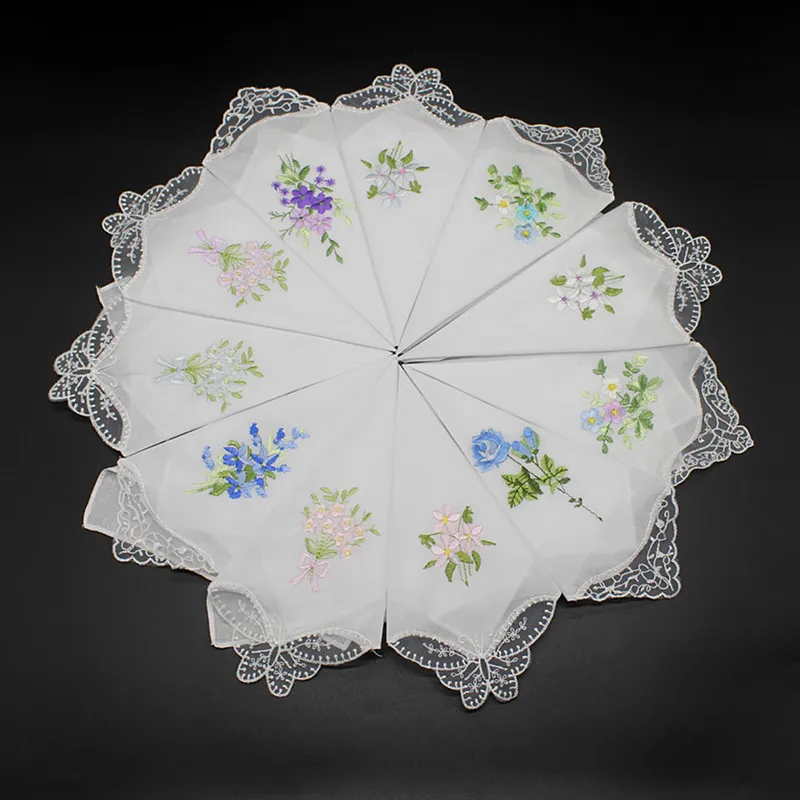 

Vintage Cotton Handkerchief Girl Napkin Embroidered Women Napkin Embroidered Butterfly Lace Flower Handkerchief W8075