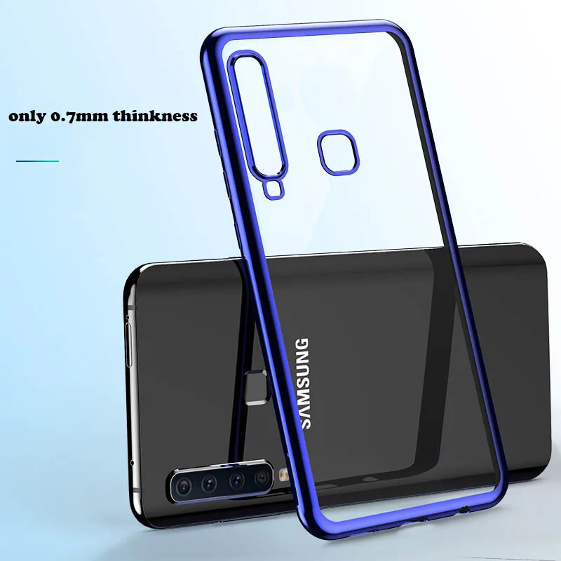 Ультратонкий Прозрачный чехол с золотым покрытием для Samsung galaxy A7 A9 J4 J6 2018 A6S A8S A10 A30