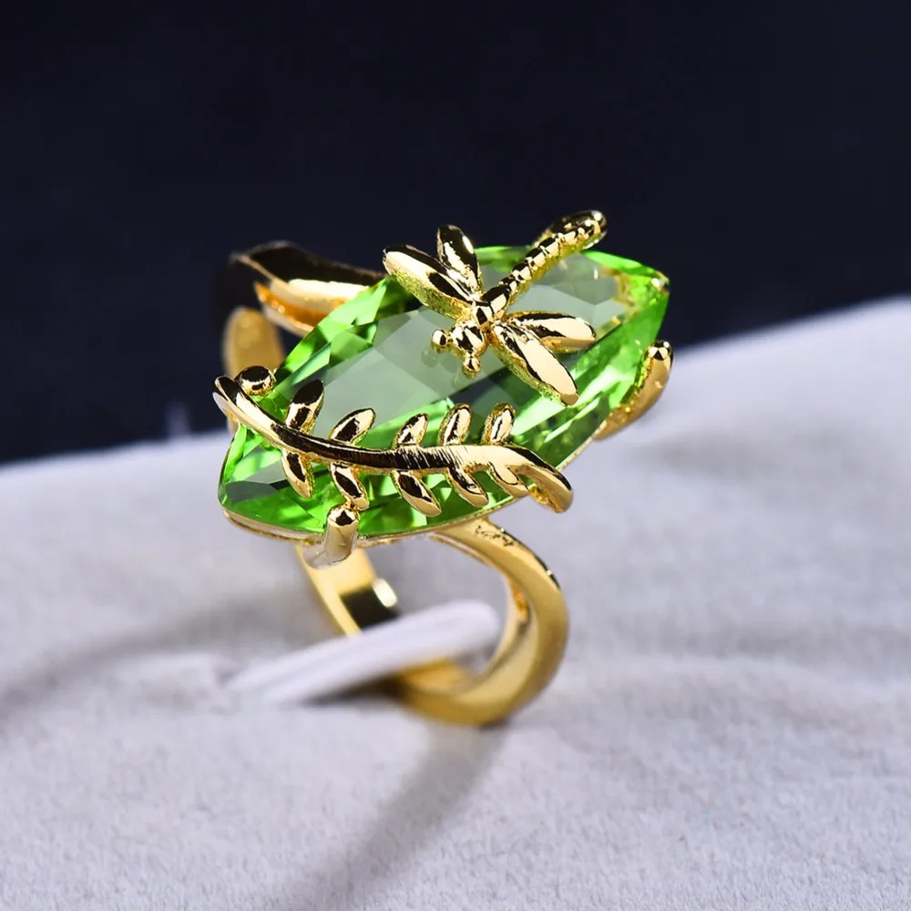 Креативное кольцо со стрекозой для женщин ювелирное изделие оливково-зеленый