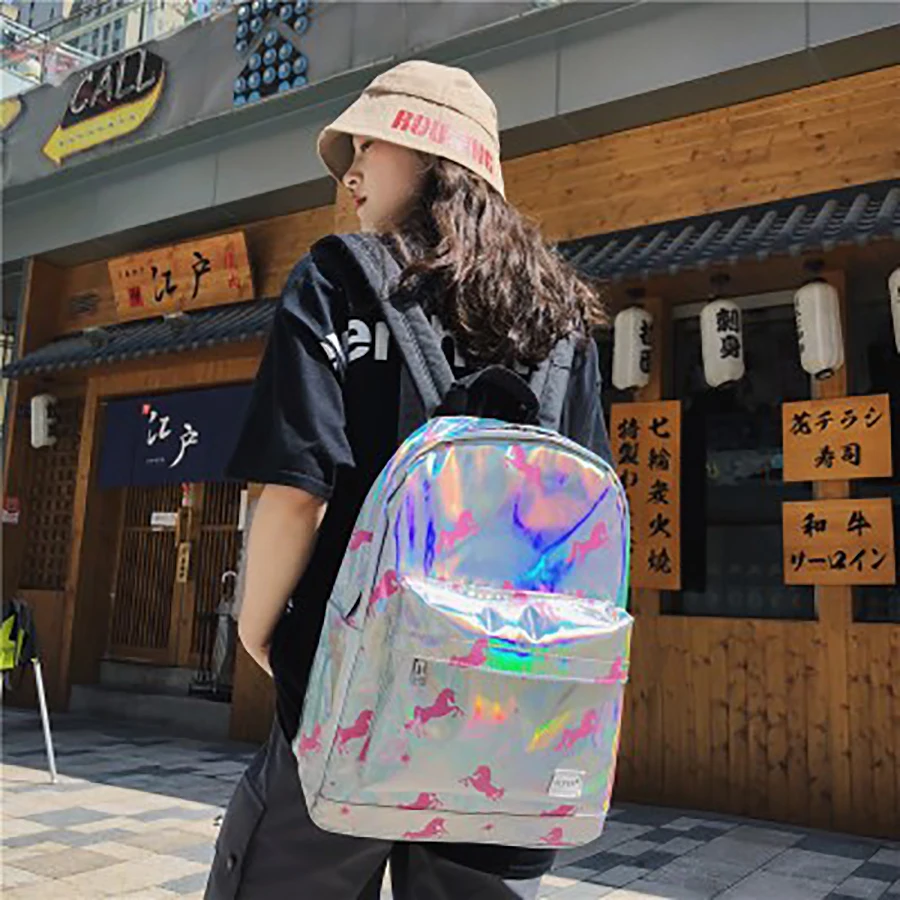 Лазерный светоотражающий женский рюкзак Harajuku водонепроницаемый студенческий