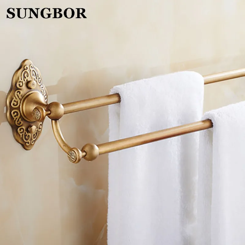 Античная Латунь Твердой Латуни Ванной Полотенце Бар Держатель Стойки Настенные