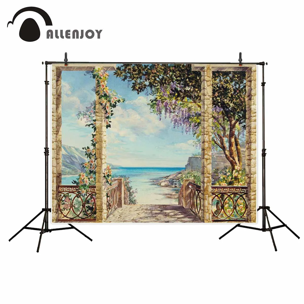 Allenjoy Vintage garden sea sunshine flower painting photocall photographic background fund photography studio funds | Электроника