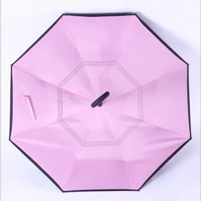 Drop shipping Windproof C-type Folding reverse umbrella hands-free rain/sun women/men outdoor double Layer Inverted zizihua - Цвет: pink