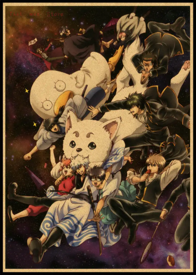 GINTAMA/Sakata Gintoki/классический японский мультфильм комикс/крафт-бумага/Бар плакат/Ретро плакат/декоративная живопись без рамки - Цвет: Тёмно-синий