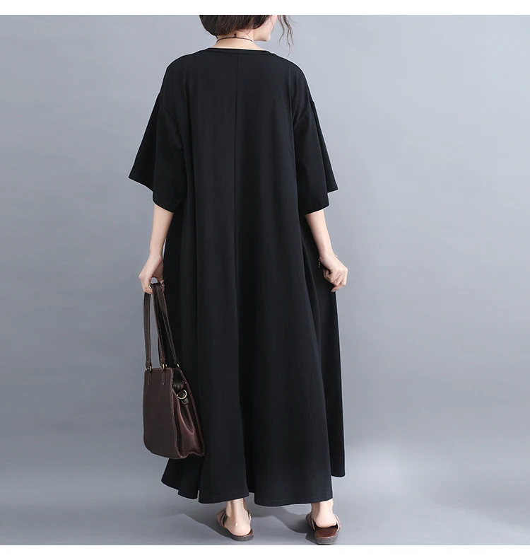 Весенняя мода плюс размер шнуровка Хлопок Макси длинное платье 2019 Лето Lagenlook 1/2