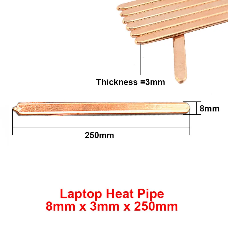 2pcs/lot 8x3x250mm Flat Copper Heat pipe Heat sink Radiator Cooling,Laptop CPU GPU Video Card  DIY Oblate Tube Heatpipe