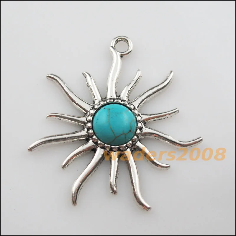 4 шт. ретро тибетский серебристый круглый камень с рисунком &quotПодсолнух&quot для