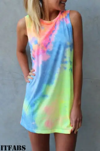 

New Women's Boho Painted Summer Ruffles Short Sleeve Party Evening Beach Short Mini Dress Sundress