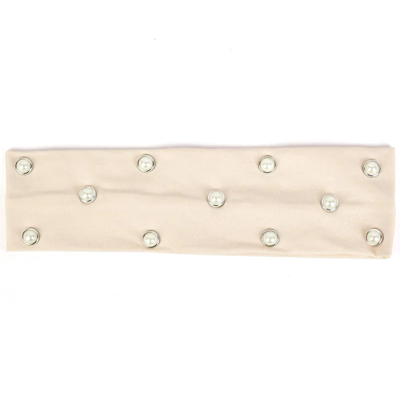 Beige Silver Geebro модная женская обувь для девочек жемчуг повязка на голову из хлопка простая плоская эластичная повязка для волос для женщин тюрбан резинка для волос аксессуары DD759 - Цвет: Beige Silver