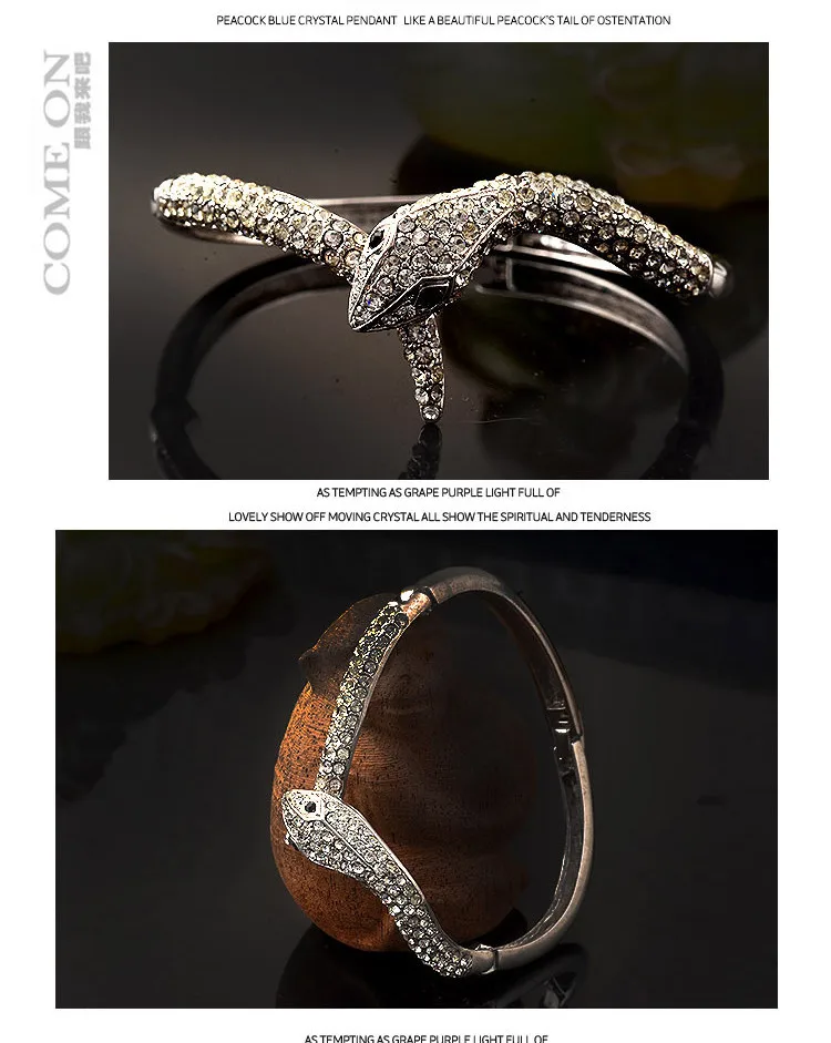 Сексуальные очаровательные хрустальные стразы, Металлическая Змея, Браслет-манжета, браслет в форме животного, костюм, модные ювелирные изделия