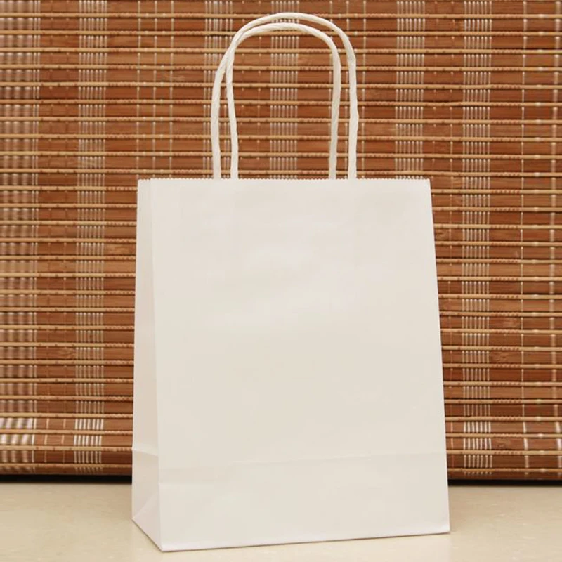 

White Paper Handled Kraft Paper Jewelry Gift Packaging Shopping Bags For Boutique, 50pcs/lot 18x15x8cm Z181