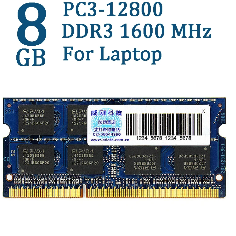 Память для ноутбука ADATA DDR3 DDR3L 2 ГБ 4 8 1600 МГц SO DIMM 204 pin 1333 Lenovo ThinkPad HP 1 5 В|204 pin|8gb 1600mhzlaptop