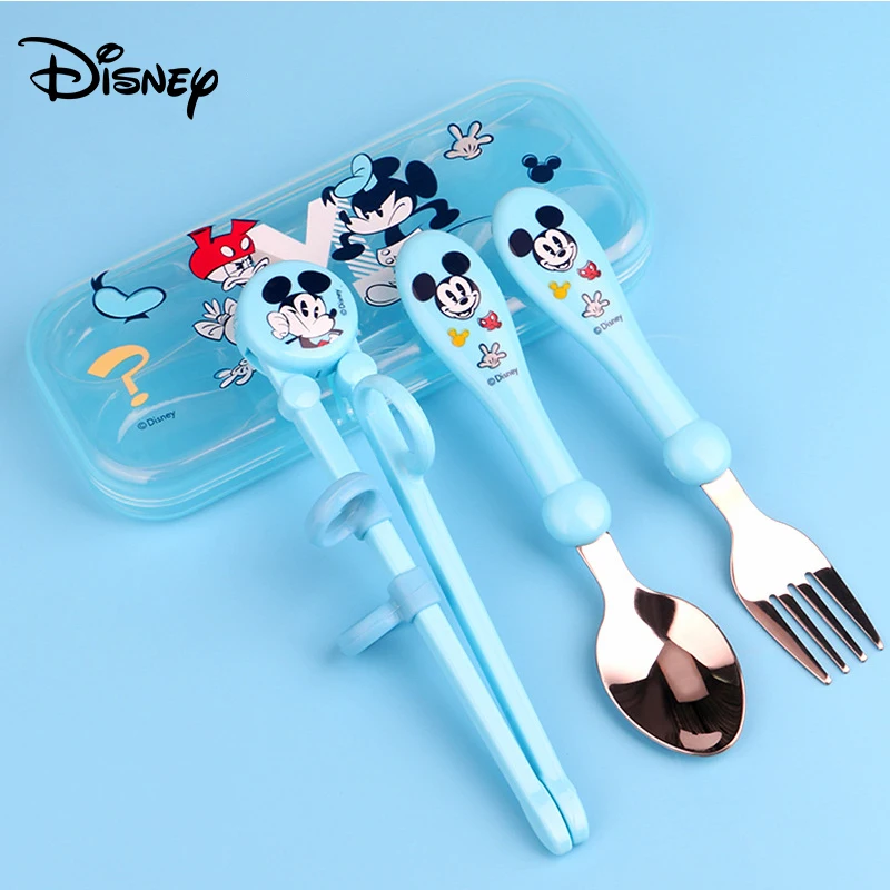 

Disney 3 piece set Minnie Mickey children's cutlery set baby home learning training chopsticks cutlery spoon set