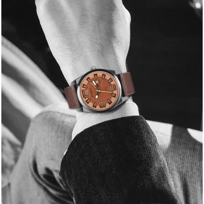 BOAMIGO Брендовые Часы Модные повседневные мужские часы кожаные кварцевые наручные