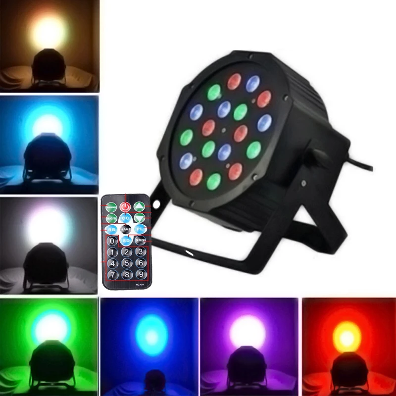 

18X Lot 18*3W RGB R6 B6 G6 LED Flat Par Light With Remote Master Slave Flat DJ Equipments for Party Disco Stage Light Projector