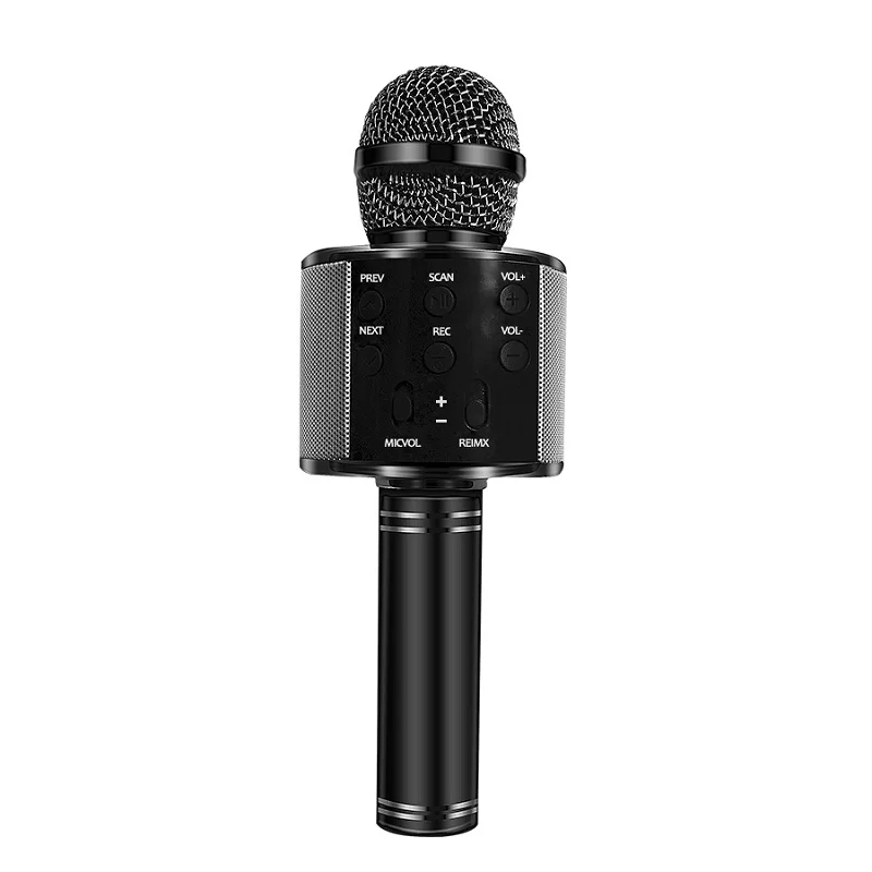 Black WS-858 Bluetooth беспроводной микрофон ручной караоке микрофон USB мини домашний KTV для воспроизведения музыки пение динамик плеер - Цвет: Black