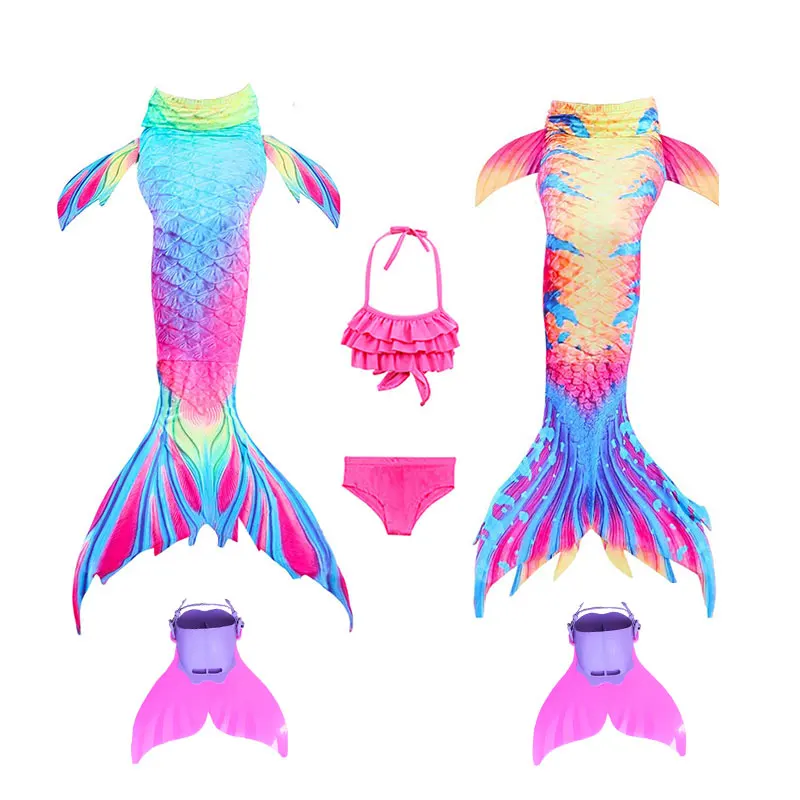

4pcs/20 Color Girls Swimming Mermaid Tails Costumes Children Mermaid Swimsuit Bikini Kids Girls Tails Easy Add Monofin Beachwear