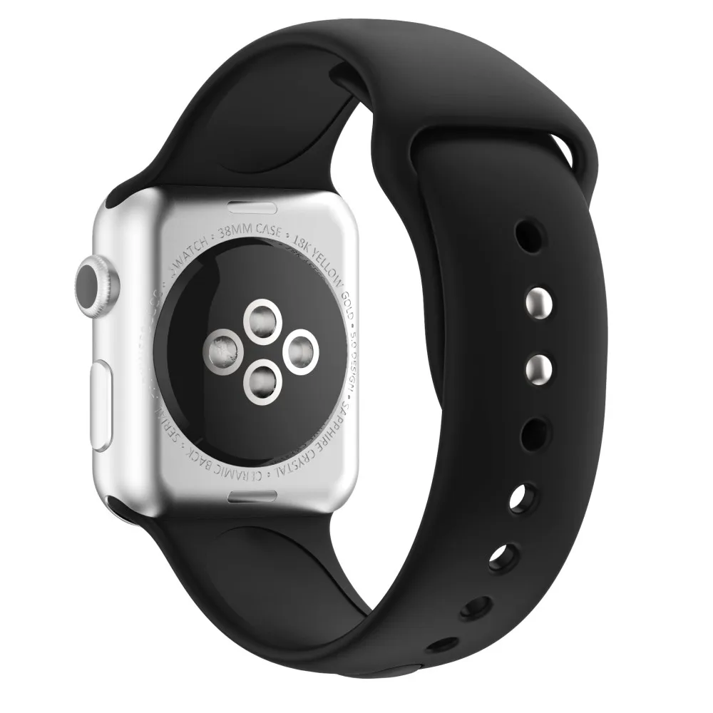 Розовый песок спортивный силиконовый ремешок для наручных часов Apple Watch, версии 44 мм/42 мм 40 мм/38 мм Series 5/4/3/2/1 наручных часов iWatch, резиновых очаровательных браслетов - Цвет ремешка: Черный