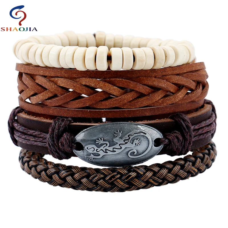 4 шт./комплект мужские кожаные браслеты-цепочки | Украшения и аксессуары