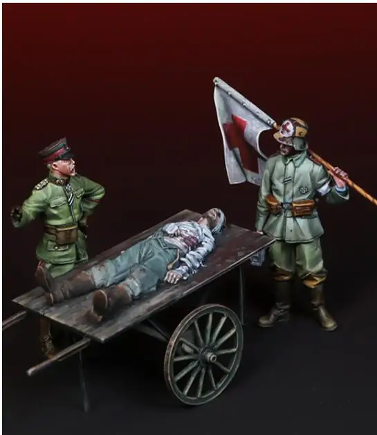 Unassambled 1/35 gk медицинский солдат набор с тачкой история нецветная Смола Комплект Миниатюрная модель Неокрашенная