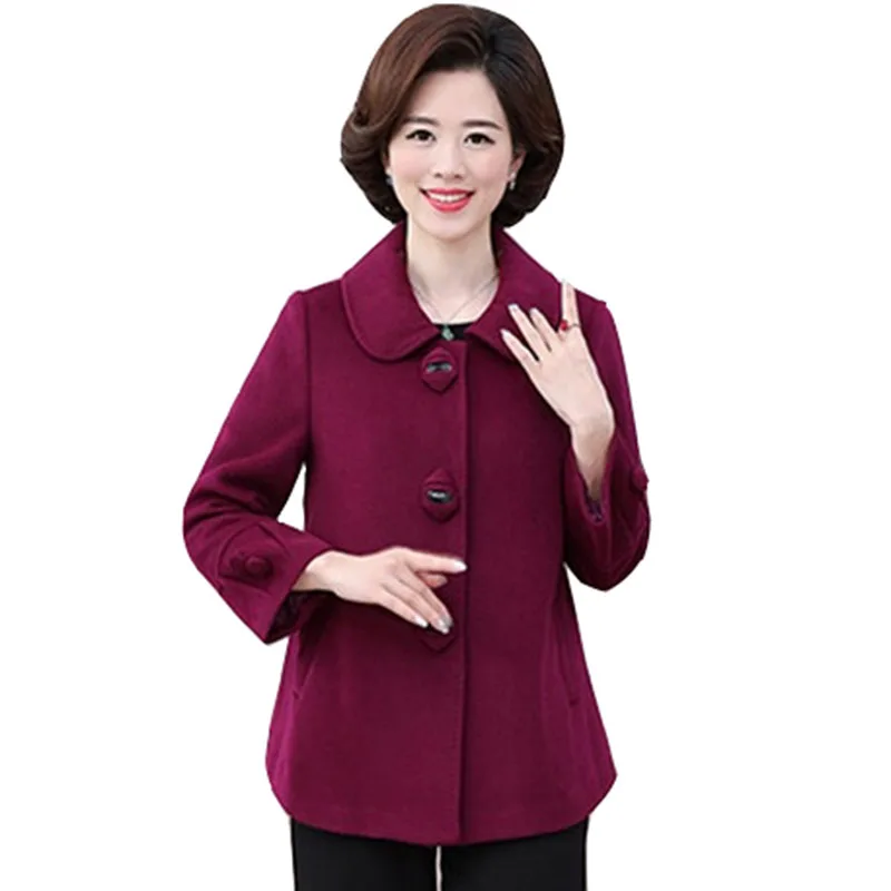 

Plus size Woolen Jacket Middle-aged Women Spring Autumn Slim Thin Temperament Wool Coat Noble Ladies High quality Short Coat A67
