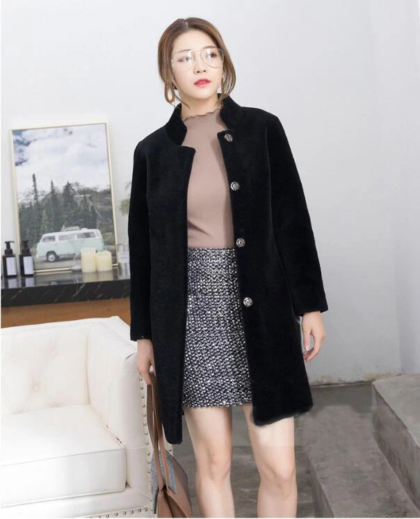 2019 Топ бренд Высокая мода Повседневная Зима Осень Новая Натуральная Овечья шуба