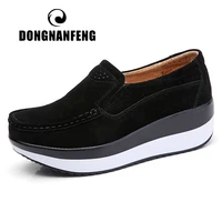 dongnanfeng womens woman female ladies cow suede genuine leather shoes flats loafers platform moccasins elegant slip on px 3213