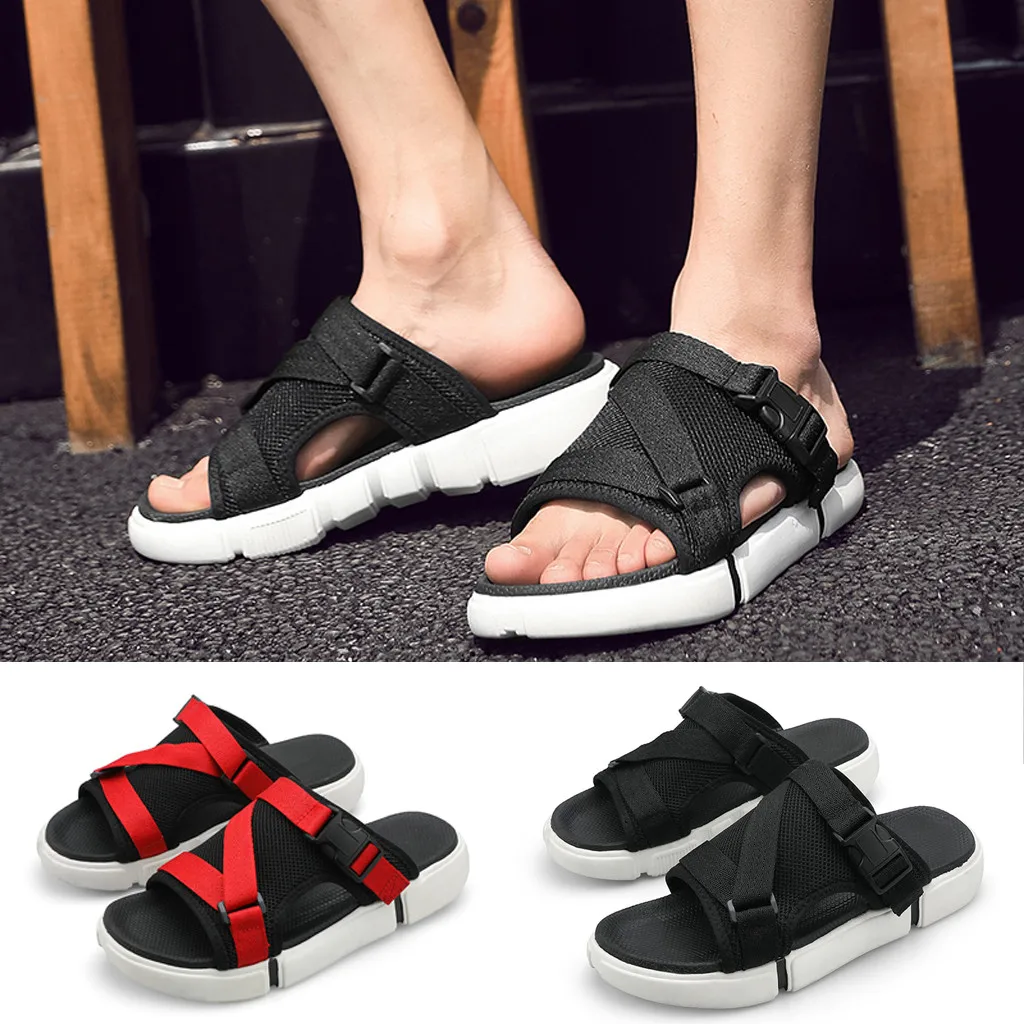 Летняя мужская обувь Нескользящие сандалии на плоской платформе Пляжная