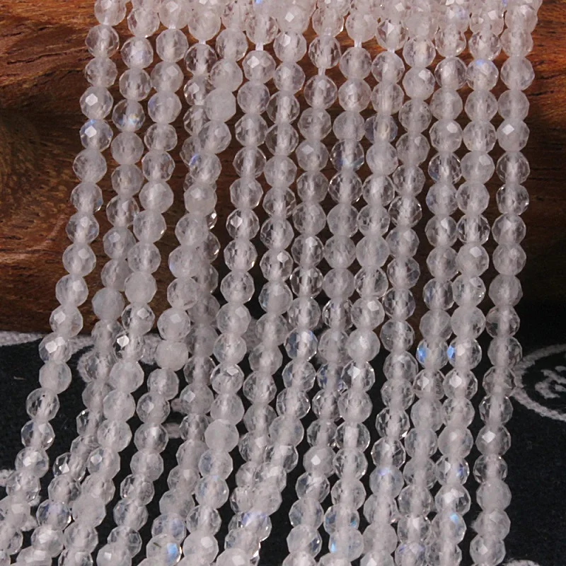 

2mm 3mm Natural Blue Moonstone Gemstone Faceted Round Loose Beads DIY Accessories for Necklace Bracelet Earring Jewelry Making