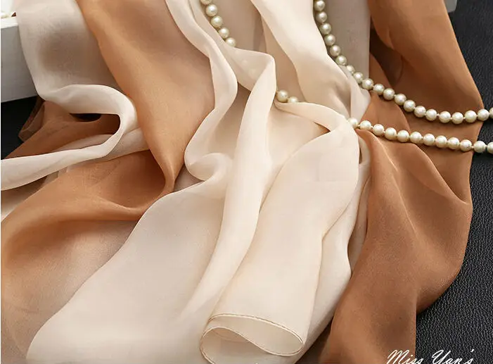 Женский шарф из натурального шелка кофейный градиентный сезон весна-лето-зима 2017