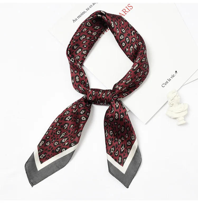

Yishine 70*70 CM New Women Multifunction Polyester Silk Scarf Sexy Leopard Printed Satin Small Square Wraps Scarves Shawl