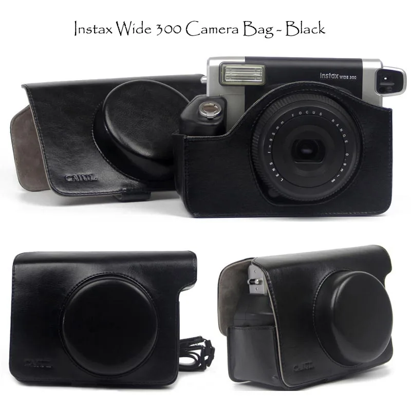 Чехол для фотоаппарата моментальной печати Fujifilm Instax Wide 300, качественная сумка для переноски из искусственной кожи, 3 цвета-розовый, коричневый и черный - Цвет: wide 300 case black
