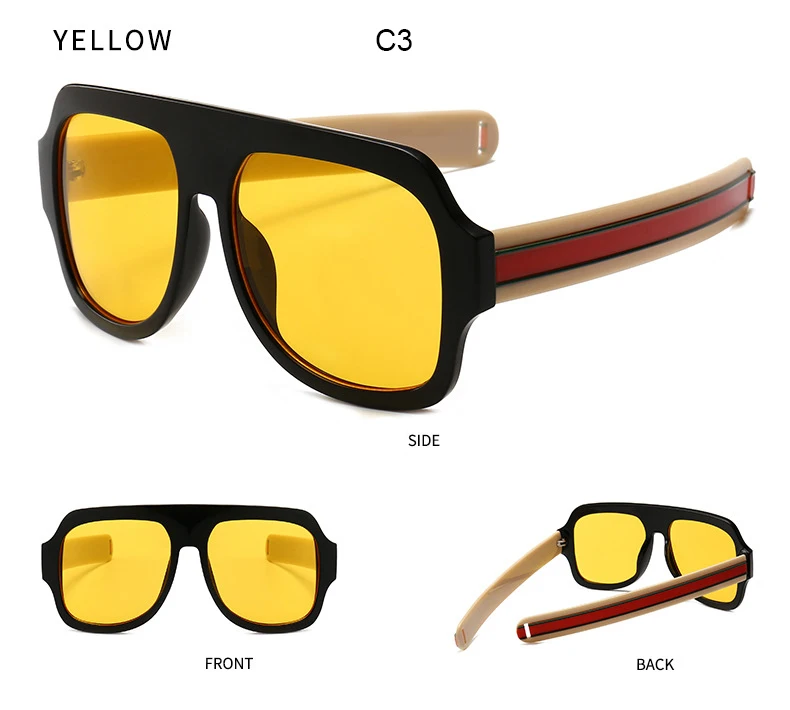 FU E Fashion sunglasses Women Brand Designer Retro Large Square sunglasses Men Glasses Tricolor stripe sunglasses UV400
