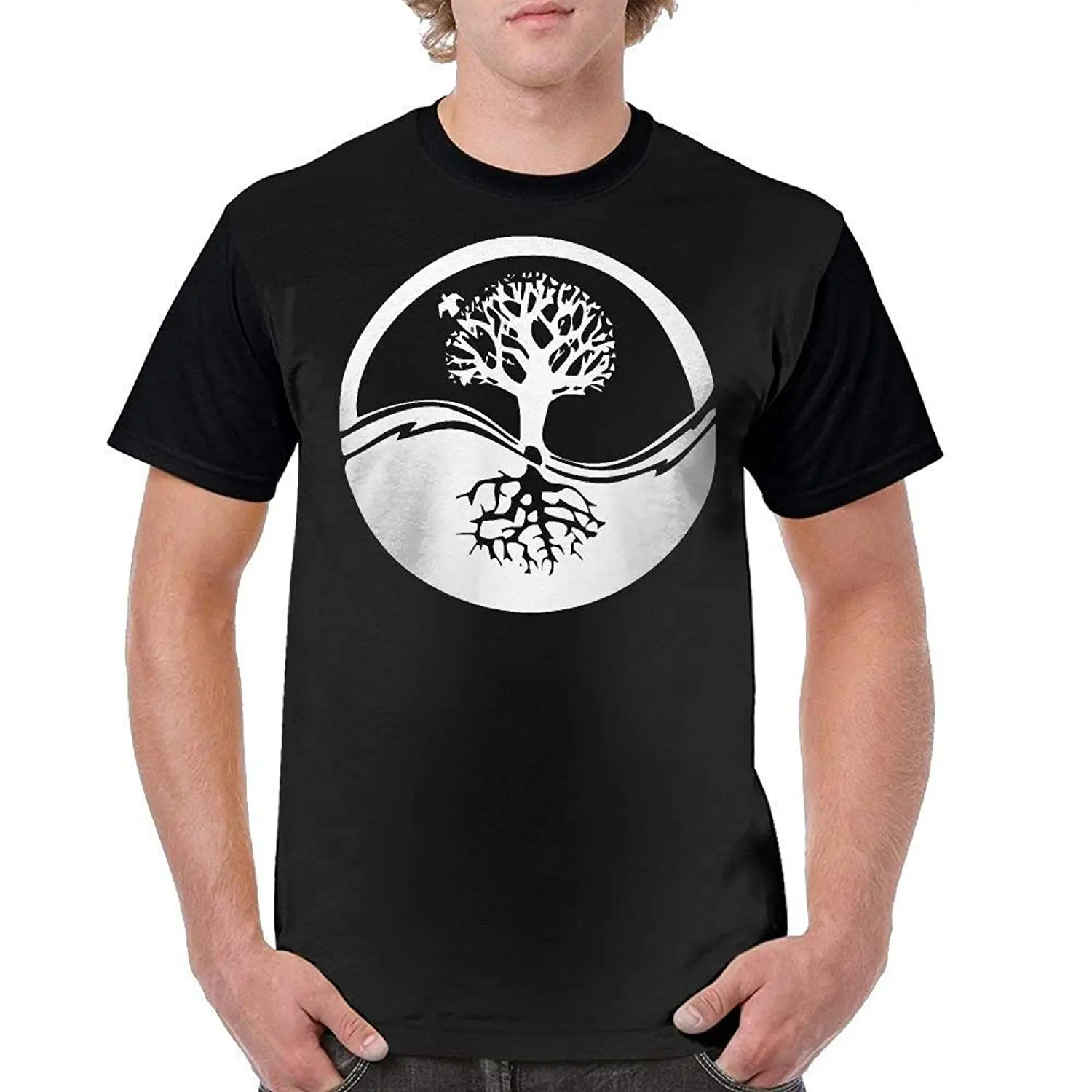 Повседневное Yin Yang Tree с коротким рукавом Для мужчин футболки новинка мужской