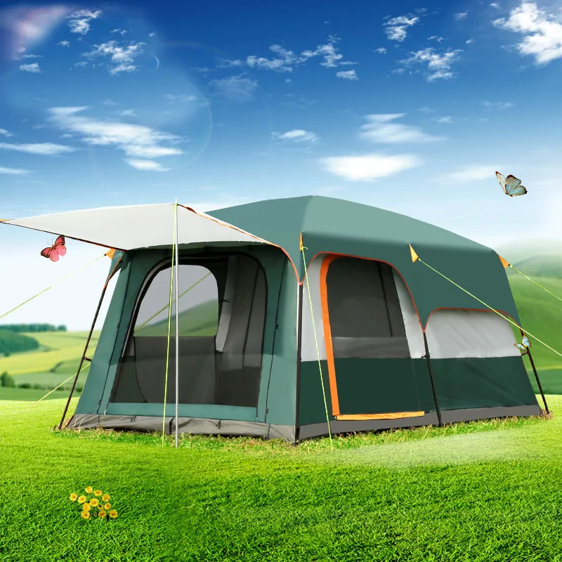 M Size 5-8persons Double Layers Outdoor 2Living Rooms And 1hall Family Camping Tent In Top Quality Large Space Glaming Tourist
