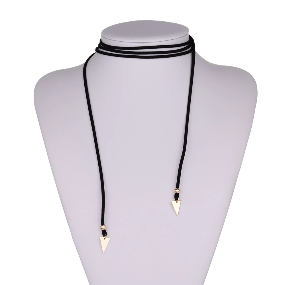 Женское Ожерелье-чокер с двойным треугольным кулоном золотым и серебряным